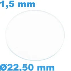 Verre Rond Plat de montre Saphir 22,50 mm épaisseur 1,5 mm inrayable