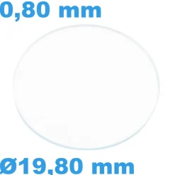 Verre Saphir de montre Plat Circulaire 19,8 mm épaisseur 0,80 mm résistant aux rayures