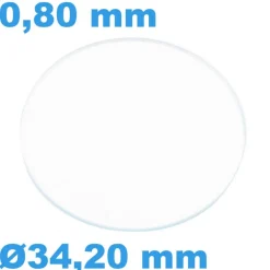 Verre Saphir de montre Plat Rond 34,2 mm épaisseur 0,80 mm inrayable