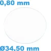Verre Saphir 34,5 mm de montre Circulaire Plat épaisseur 0,80 mm résistant aux rayures