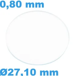 Verre Saphir 27,10 mm Plat de montre Circulaire épaisseur 0,80 mm inrayable