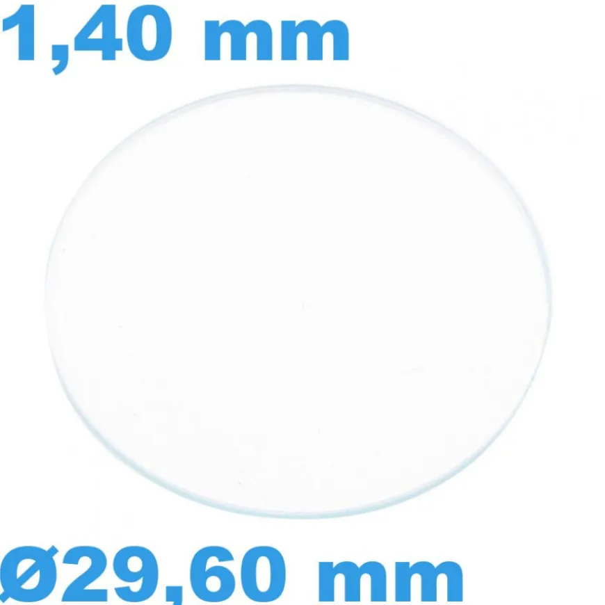 Verre Saphir 29,60 mm Plat Sternkreuz de montre Rond épaisseur 1,40 mm inrayable