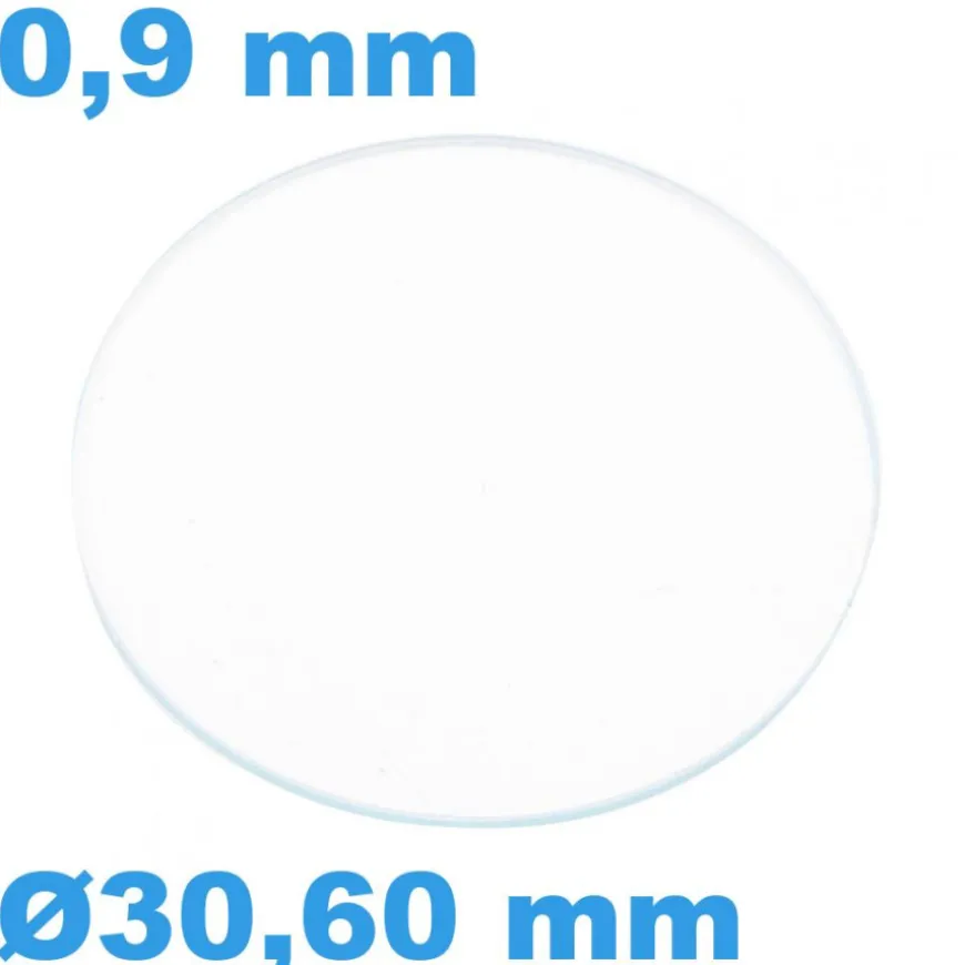 Verre Saphir 30,60 mm Plat Sternkreuz de montre Circulaire épaisseur 0,9 mm inrayable