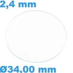 Verre Saphir 34 mm pour montre Rond Plat épaisseur 2,4 mm inrayable