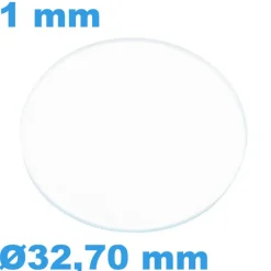 Verre Saphir 32,70 mm pour montre Rond Plat épaisseur 1 mm inrayable