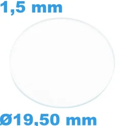 Verre Saphir 19,5 mm pour montre Rond Plat épaisseur 1,5 mm inrayable