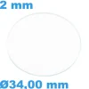 Verre Saphir Plat de montre Circulaire 34 mm épaisseur 2 mm résistant aux rayures