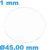 Verre Saphir Plat pour montre Circulaire 45 mm épaisseur 1 mm inrayable