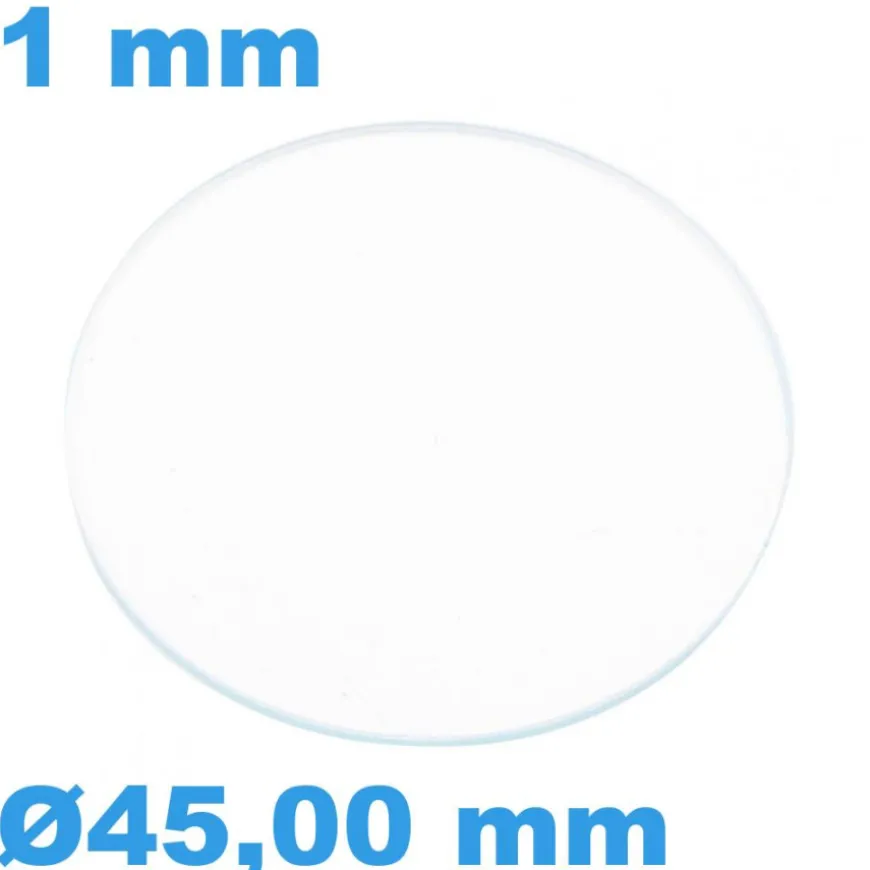 Verre Saphir Plat pour montre Circulaire 45 mm épaisseur 1 mm inrayable