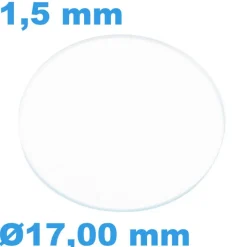 Verre Saphir Plat pour montre Circulaire 17,00 mm épaisseur 1,5 mm inrayable