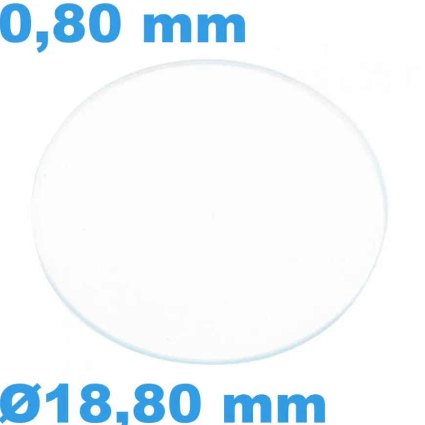 Verre Saphir Plat pour montre Rond 18,8 mm épaisseur 0,80 mm résistant aux rayures