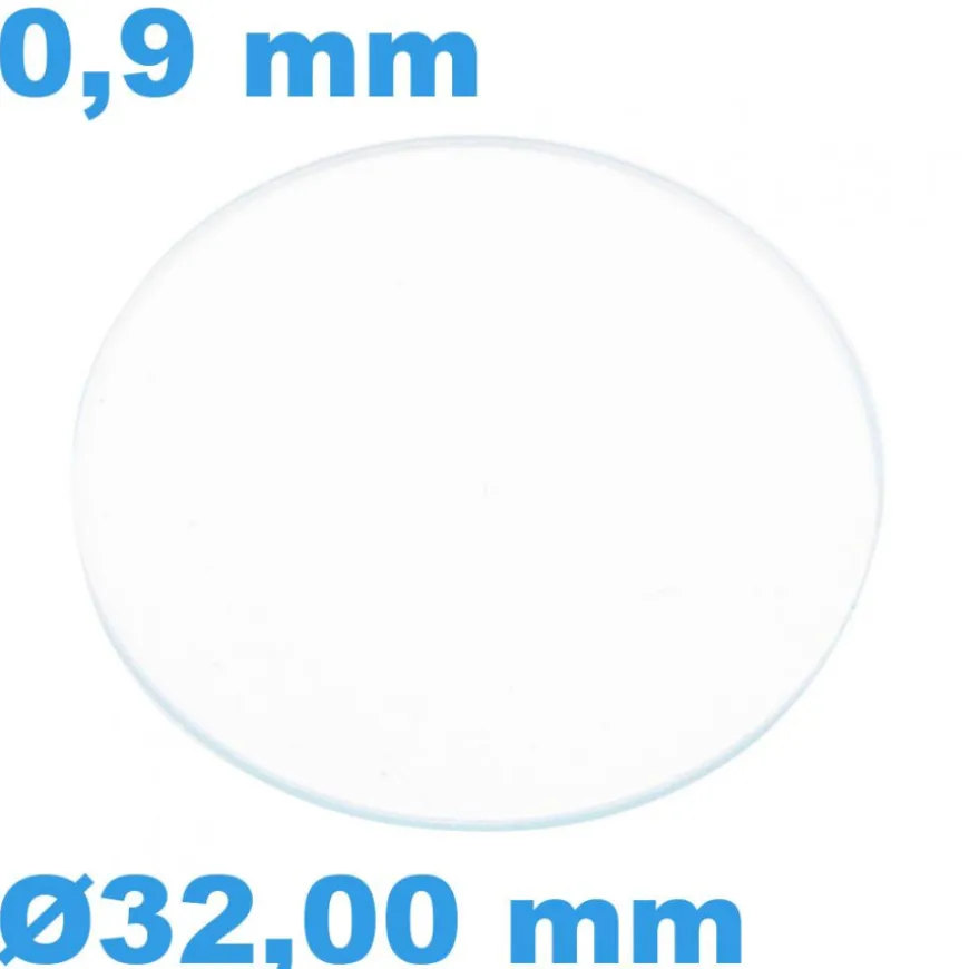 Verre Sternkreuz de montre 32 mm Saphir Plat Circulaire épaisseur 0,9 mm inrayable